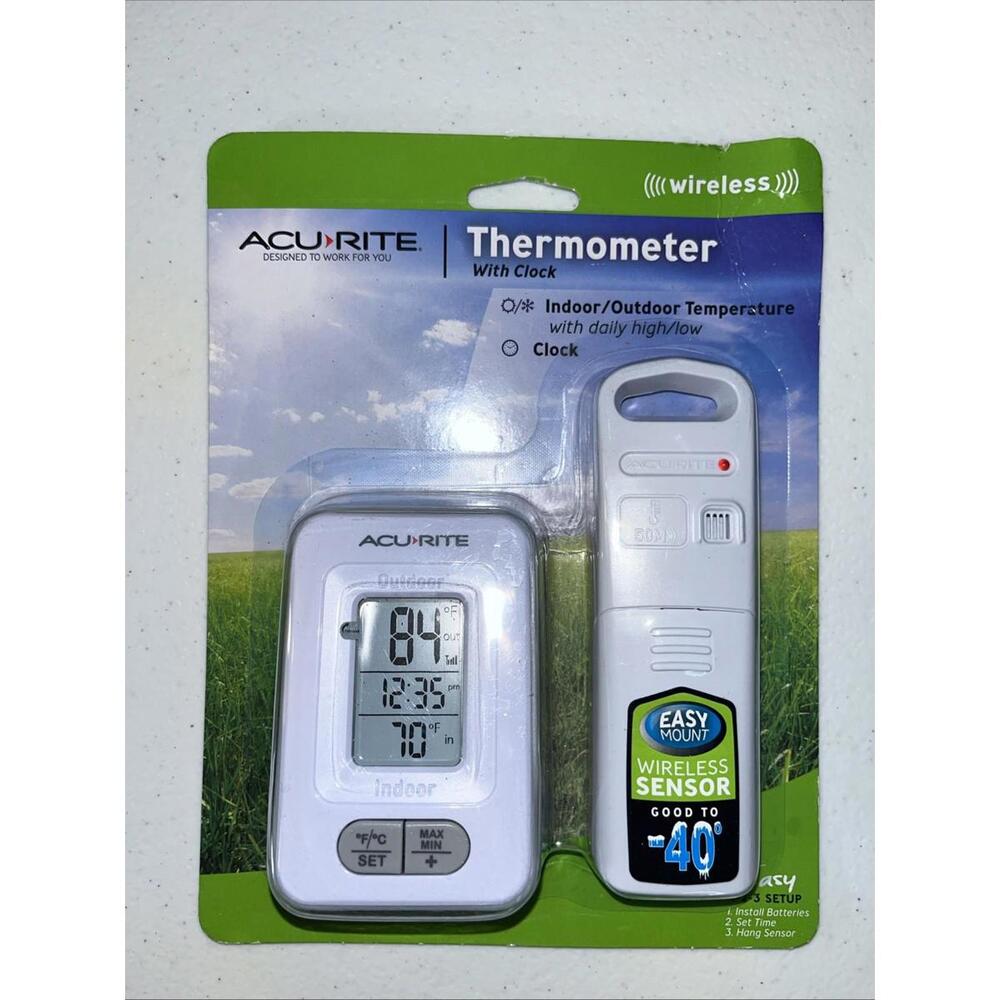 AcuRite Wireless Indoor Outdoor Digital Temperature Thermometer Clock & Memory
